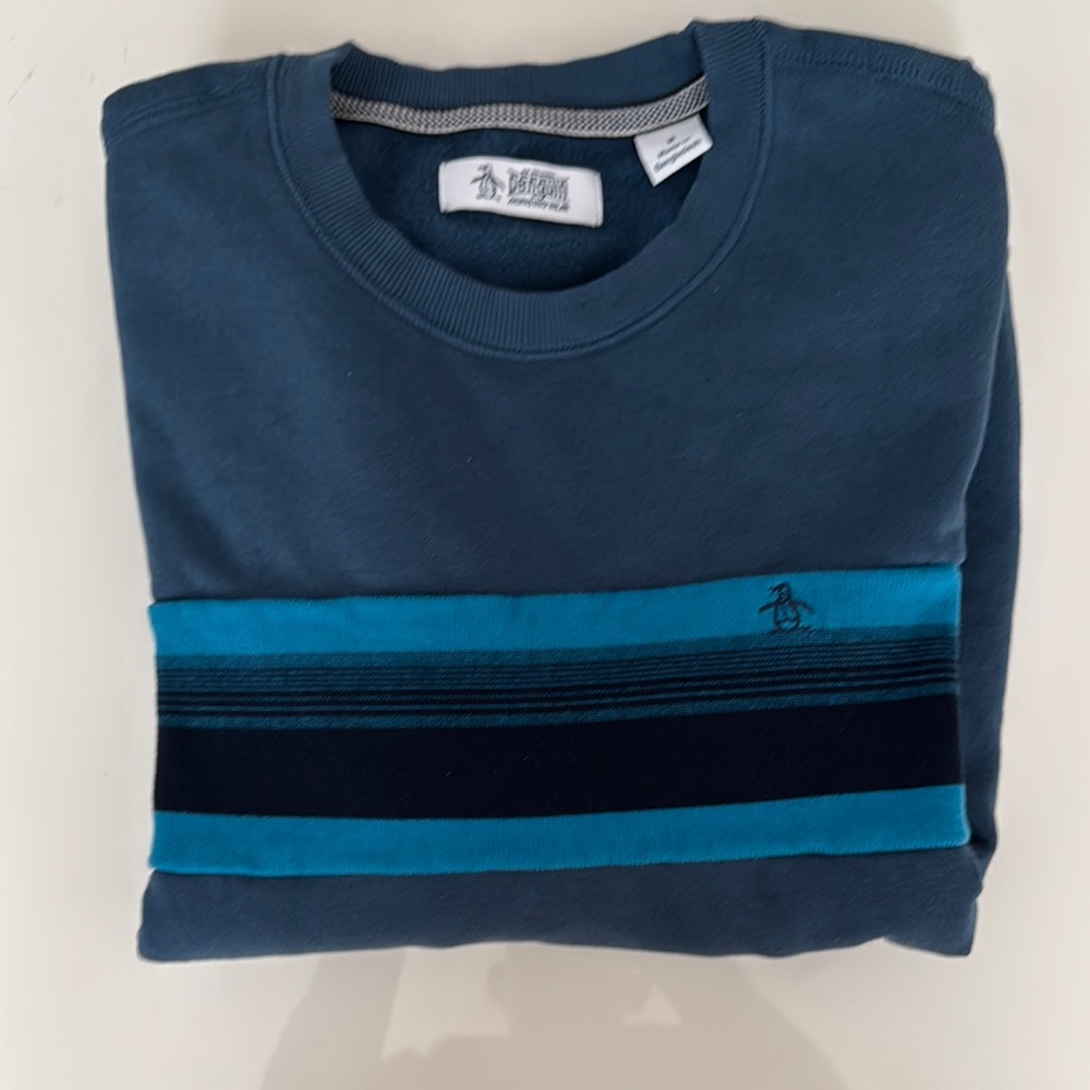 Original Penguin Blue Crewneck Sweater with Striped Design